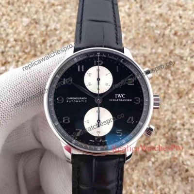 ZF Factory IWC Portuguese Automatic Watch Black Dial Black Leather Strap